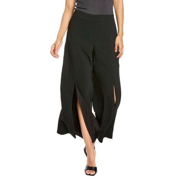 Trina Turk Davon Cropped Wide-Leg Pants With Front Slits 0 Black - Picture 2 of 10